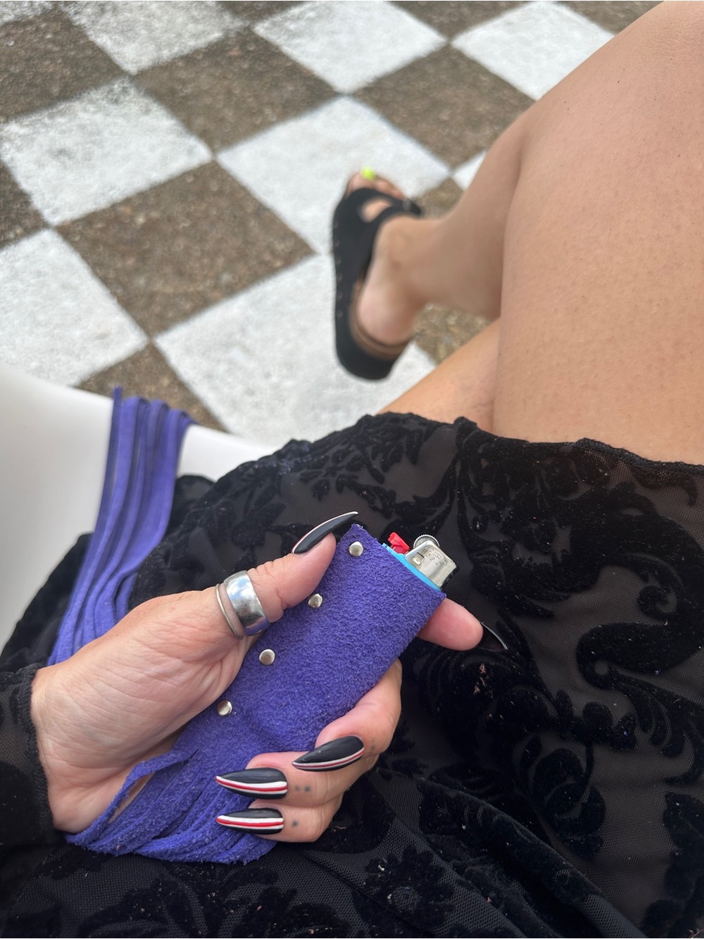 Purple Suede Fringe Lighter Sleeve - Women